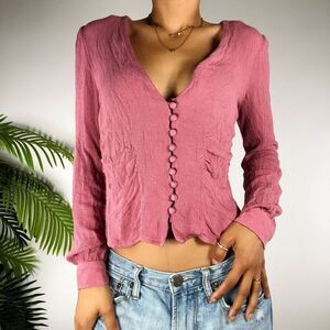 Vintage Free People Mauve Boho Hippie Long Sleeve Prairie Button Up Blouse / S